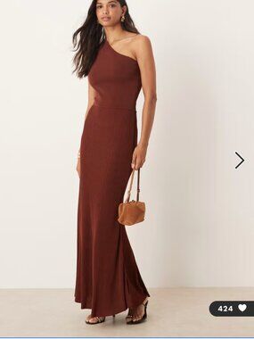 Mango Asymmetric One Shoulder Combined-Knit Maxi Dress SIze XS Brown Minimalist